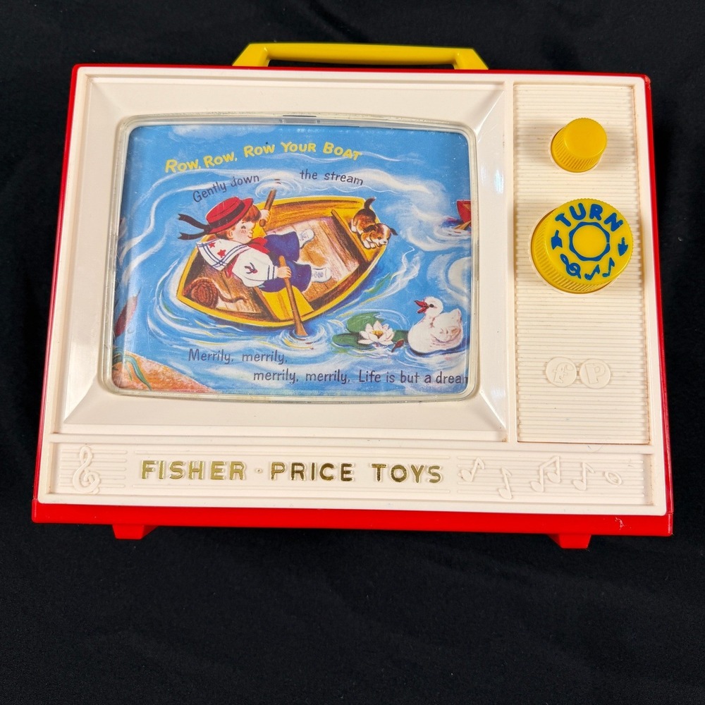 Fisher Price Two Tune TV Music Box London Bridge Row Your Boat Red Toy 2009